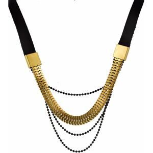 HAGAR SATAT Gold & Gunmetal 4 Strand Chain with Black Leather Necklace NWT